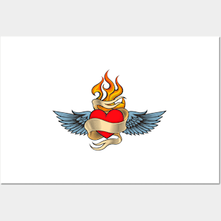 Flaming Heart with Wings Posters and Art